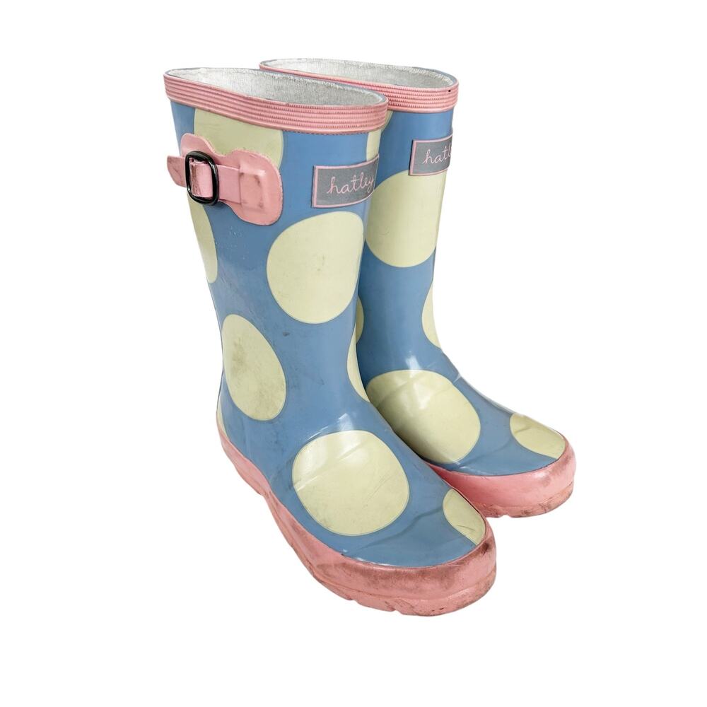 Hatley Blue White Pink Polka Dot Rain Boots Sz 11